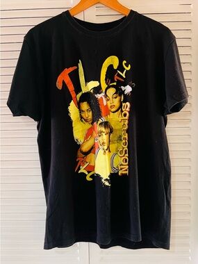 TLC Graphic Band Tee in Black with Yellow & Red Print remixed by Slow Jamz